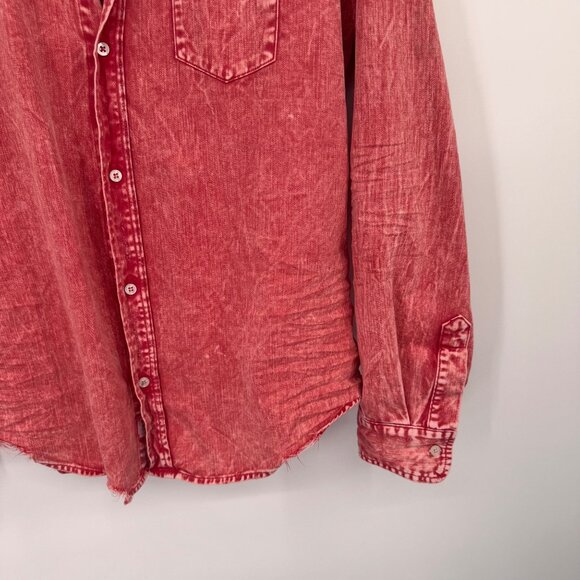 Frank & Eileen orange distressed denim shirt Long Sleeve Size Large womens - Picture 9 of 13
